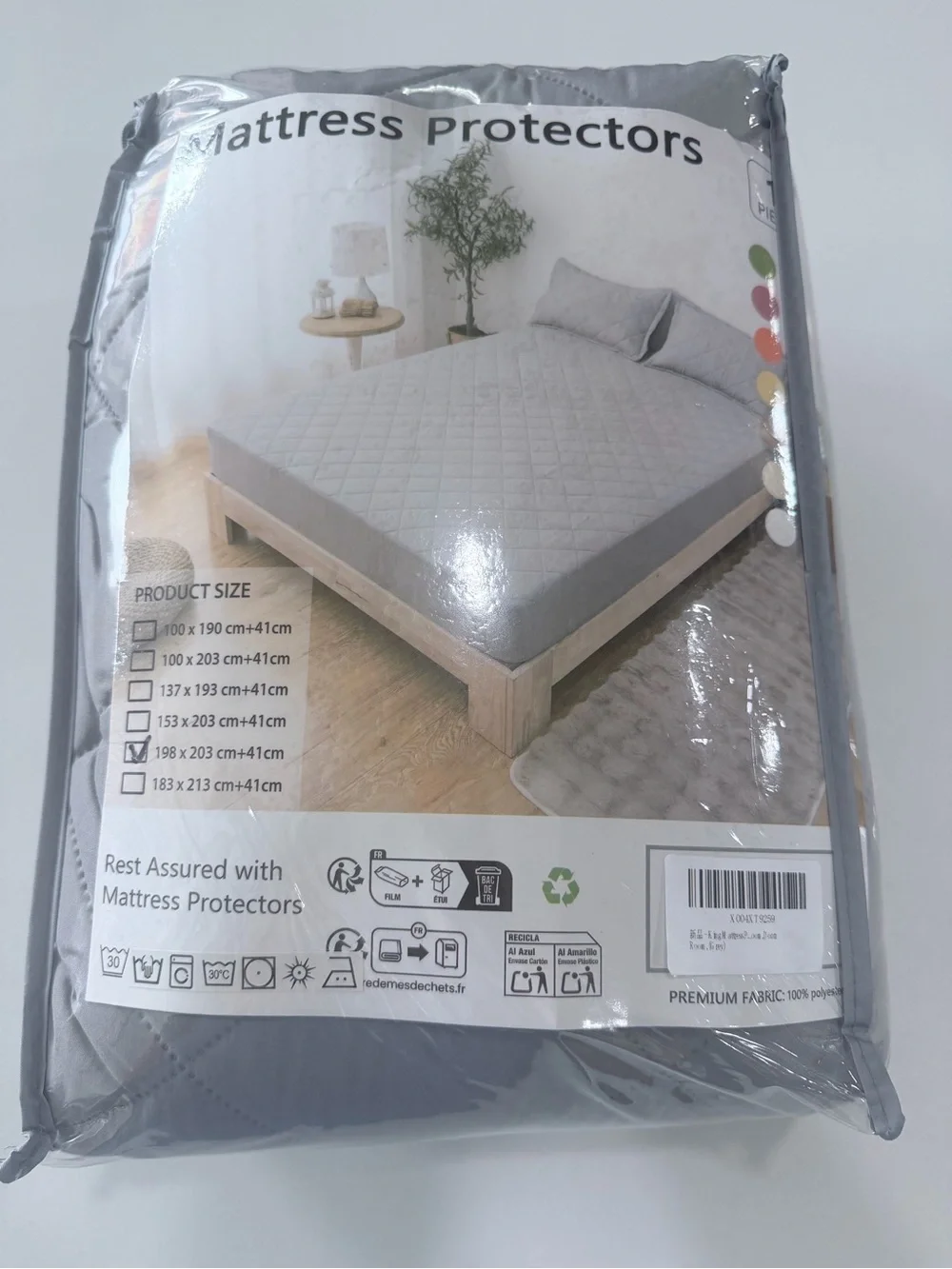 King Size Gray Diamond-Quilted Mattress Protector